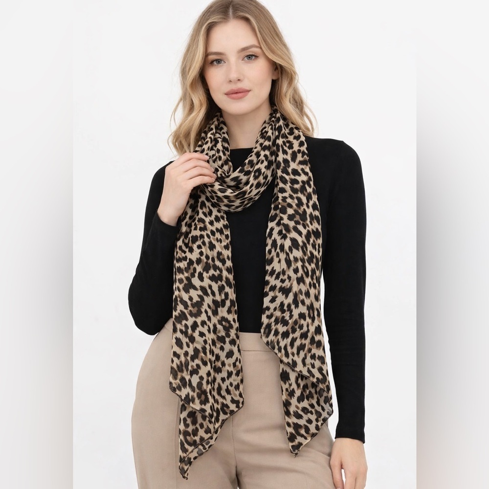 Leopard Print Long Scarf 74” Animal Print Lightweight Fashion Scarf